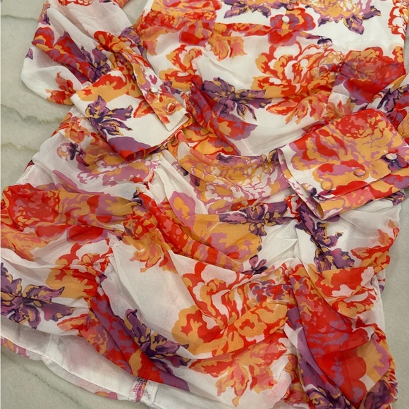 Runaway The Label Acadia Dress Size Small Floral Ruches Mini Dress Sheer Sleeves - Picture 8 of 15